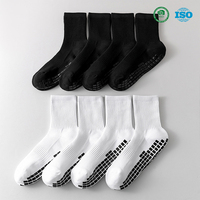 Chaussettes de football antidérapantes pour hommes, mi-mollet, en polyester et coton, avec grip en silicone, logo personnalisé, noir et blanc basiques