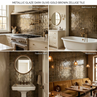 Carreaux muraux en céramique faits à la main, effet métallique brillant ondulé, 100x100, Zellige, pour crédence de cuisine et décoration de salle de bain