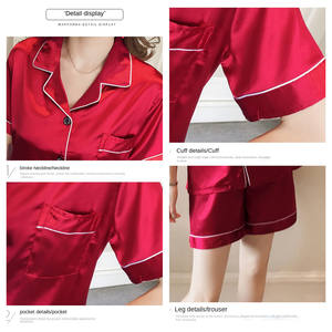 Ropa de dormir de verano de seda helada para mujer, camisa de manga corta con bolsillo + pantalones cortos de cintura elástica, conjunto holgado de dos piezas, pijama informal elegante para mujer - Product Image 4