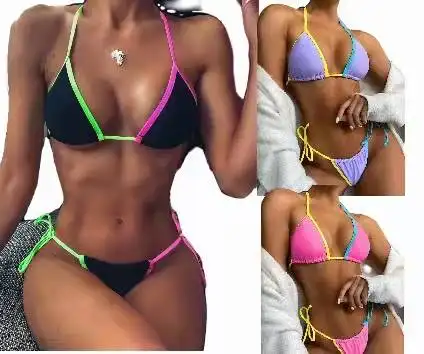 Costumi da bagno Bikini da donna 2022 da spiaggia produce costumi da bagno da donna con triangolo Push-Up in pizzo con cravatta Push-Up