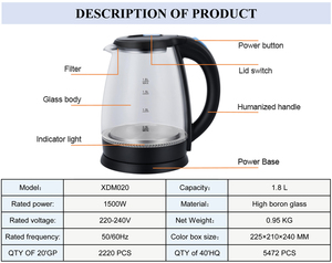 1.8L Cordless <b>Kettle</b> with <b>Temperature</b> <b>Control</b> Glass <b>Kettle</b> for Household Hotel Use - Product Image 2