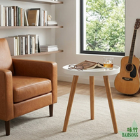 Table d'appoint blanche à bord surélevé, plateau rond en bambou naturel, pieds trépieds, style nordique simple, table basse de canapé, table d'appoint pour la maison
