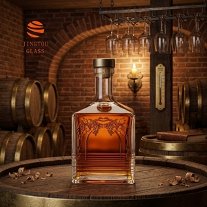 Bouteille en <span class=keywords><strong>verre</strong></span> de 700 ml pour <span class=keywords><strong>vin</strong></span> rouge ou brandy, bouteille en <span class=keywords><strong>verre</strong></span> carrée sculptée avec des raisins gravés, personnalisable avec le logo de la marque - Product Image 1