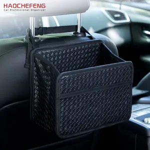 Haochefeng pliable en cuir boîte de rangement de voiture siège arrière suspendu multi-poches sac automobile marchandises rangement coffre