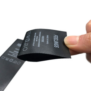 ملصق مخصص طباعة علامات الرقبة المنسوجة حافة العلامة التجارية شعار لامع أسود ساتان جينز الدنيم العلامات الرئيسية للملابس - Product Image 1