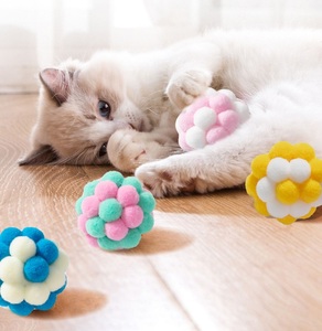 Silent Lightweight Elastic Bouncy <strong>Cat</strong> Toys Vibrant Interactive Fleece Bell Small Soft Balls Handmade Rainbow <strong>Seven</strong> Tones Indoor - Product Image 6