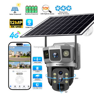 Hongnaer 12 Мп Беспроводная 3-объективная 10-кратная зум Солнечная камера наблюдения PTZ камера наружная V380 Pro CCTV 4G Sim-карта Солнечная камера безопасности - Product Image 1