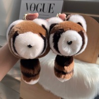 Porte-clés en peluche Umoo, petit raton d'Amérique mignon, en vraie fourrure de lapin Rex, doux, écologique et durable, pour sac à dos ou sac