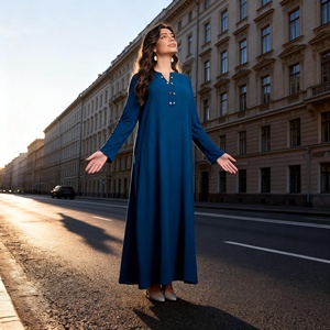 High Quality Luxury Solid Color Polyester Modest <b>Abaya</b> Dress for Muslim Women Custom Wholesale - Product Image 4