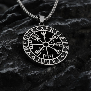 Yunnique Stainless Steel Men's Pendant Necklace with Viking Runes Asymmetrical Geometric Design for Gift Clothing Matching - Product Image 1
