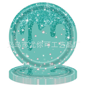 Ensemble de vaisselle jetable sur le thème du diamant vert, assiettes en papier, gobelets, serviettes, fournitures de fête, décoration d'anniversaire - Product Image 3