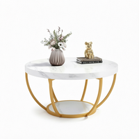 Table basse ronde contemporaine de 80 cm en bois blanc imitation marbre pour salon, mobilier de maison de luxe