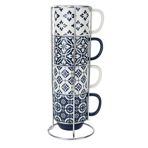 Ensemble de tasses à thé au lait en porcelaine couleur personnalisée, 4 tasses empilables en céramique avec motif <span class=keywords><strong>tour</strong></span>, en grès, compatibles lave-vaisselle et micro-ondes, cadeau d'affaires - Product Image 2