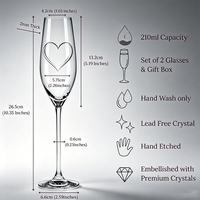 Copas de Champán de Cristal Grabadas Personalizadas, OEM ODM, Hechas a Mano, 210 ml, para Aniversario, Caja de Regalo, Despedida de Soltera, Copa de Champán con Forma de Corazón