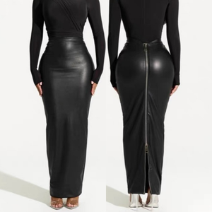 <span class=keywords><strong>Jupe</strong></span> <span class=keywords><strong>longue</strong></span> pour femmes M6008, nouvelle collection automne-hiver, <span class=keywords><strong>jupe</strong></span> midi en similicuir noir, style bodycon, coupe ajustée avec fermeture éclair - Product Image 1