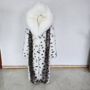معطف فرو طويل ثعلب بطبعة الفهد بتصميم سميك وجديد ودافئ وعصري مع قبعة - Product Image 5