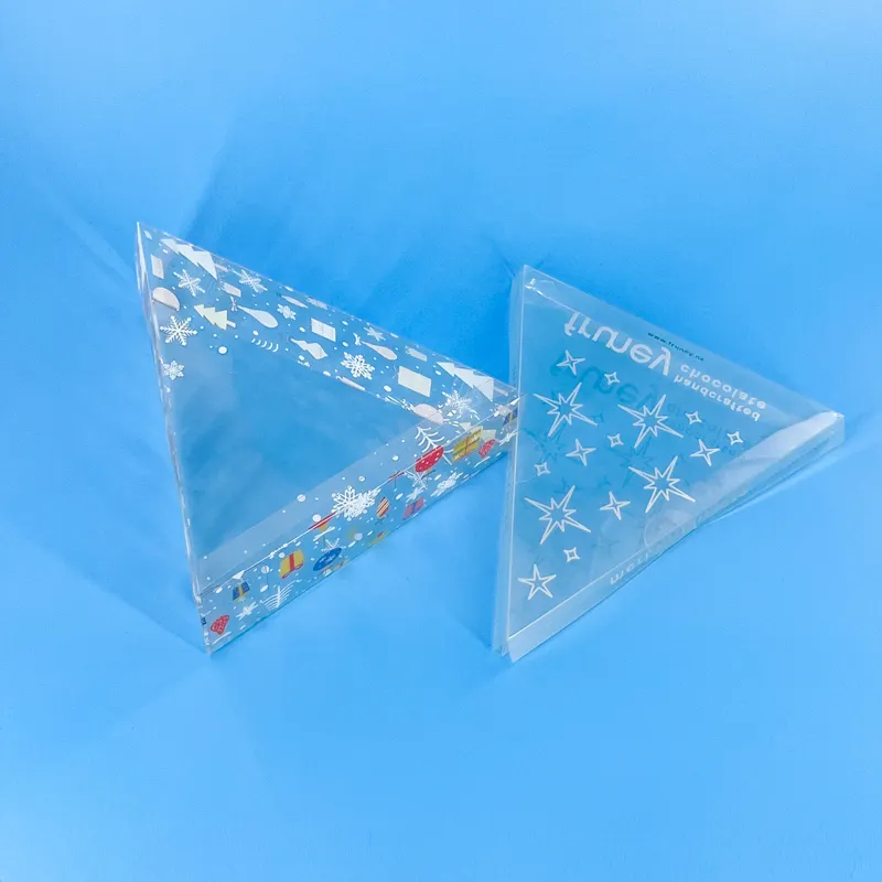 कस्टम त्रिकोण आकार पारदर्शी प्लास्टिक मुद्रित pvc बॉक्स प्रदर्शन पैकेजिंग फोल्डिंग एसीटेट बॉक्स