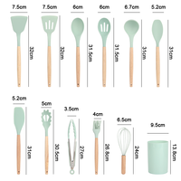 Set Peralatan Masak Silikon Tahan Panas 12 Buah dengan Gagang Kayu Set Peralatan Dapur Silikon Anti Lengket dengan Gagang Kayu