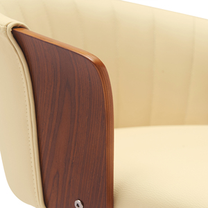 Swivel Walnut Wood <b>Bar</b> <b>Stool</b> in Cream Faux Leather - Product Image 4
