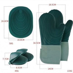 New <b>Silicone</b> Oven Mitts Thickened <b>Silicone</b> Kitchen Gloves Heat Insulation Non-slip Microwave Oven Mitts Lined Cotton Gloves BBQ - Product Image 3