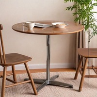 Table basse ronde moderne en acier inoxydable avec plateau en bois pour salon, usage domestique, idéale pour balcon, légère et facile à nettoyer