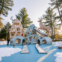 Équipement de jeu extérieur en bois sur le thème du cerf, toboggan en acier inoxydable, certifié CE pour sites touristiques, centres de villégiature et parcs communautaires