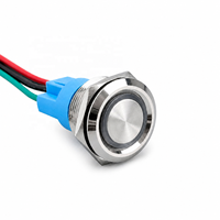 Interrupteur à bouton-poussoir métallique 19 mm, momentané/verrouillable, 6-24 V, LED, IP65, borne à broches pour panneaux industriels