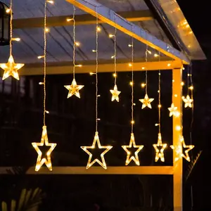 LED Solar Star Moon Curtain Lights Star Lights Christmas Outdoor Patio Festive Decoration Lights