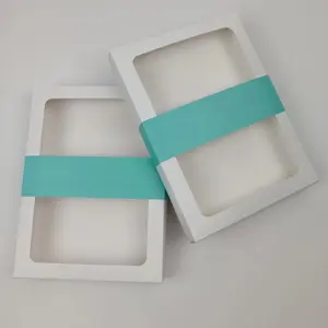 Caja de papel rígido reciclable con logotipo personalizado, tapa y parte inferior de ropa, ropa interior, camiseta, embalaje de papel con ventana transparente