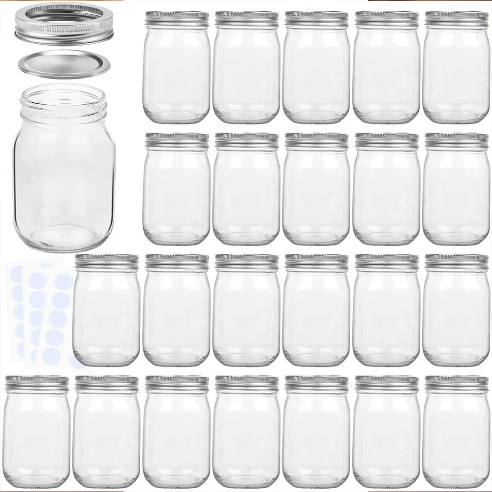 Commercio all'ingrosso su ordine 380ml 12 once rotondo di vetro mason jar bevanda di paglia di vetro mason jar bottiglia con metallo argento coperchio