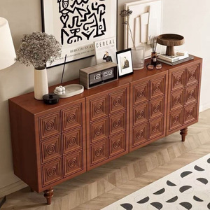 Nordic <b>Retro</b> Solid Wood <b>Sideboard</b> 80x40x90 Cm Handmade Carved Storage Cabinet For Living Room Entryway - Product Image 2
