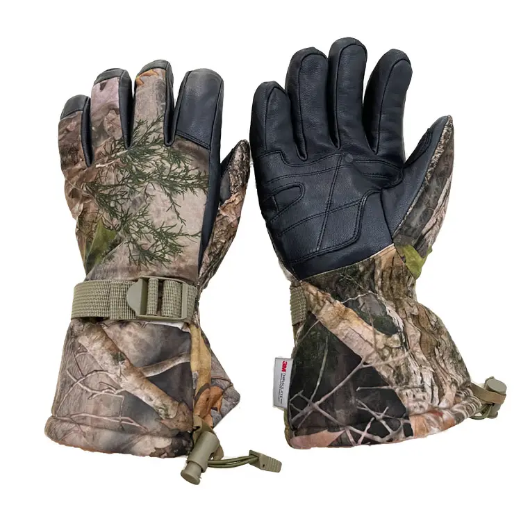 Outdoor Bionic Camouflage Jungle In Winter Waterproof Membrane Cold Insulation Cotton Ski Gloves Leather For Men