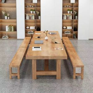 Solid Wood Conference Table Large <b>Long</b> <b>Desk</b> Office Workbench Modern Simple Design Meeting Table With Benches - Product Image 3
