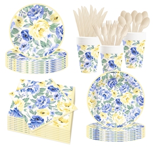 Decoraciones para Despedida de Soltera DAMAI, Juego de Platos y Servilletas con Flores Azules y Amarillas, Artículos para Fiestas de Cumpleaños y Baby Shower - Product Image 1