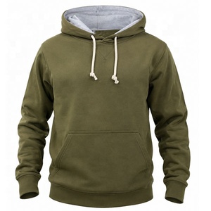 Sweat-shirt à capuche vert pour homme, coupe classique, en coton French Terry, décontracté, avec poche et cordon de serrage, pour l'automne - Product Image 1