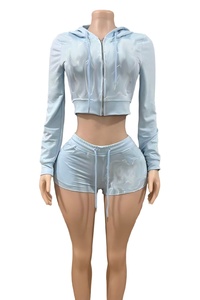 Frühling Herbst Damen-Sets Bedruckte Langarm-Crop-Jacke und Shorts Zweiteiliges Set Lässiges Kapuzen-2-Teiler Damen Jogger-Outfits - Product Image 5