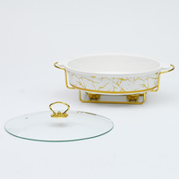 Luxuriöser Keramik-Chafing Dish für Hochzeiten und Partys, Runder Buffet-Speisenwärmer
