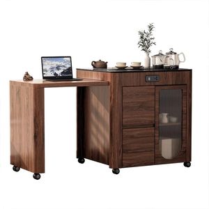 Tea Cart Solid Wood Multifunctional Kung Fu Tea <b>Table</b> Portable Extendable Tea Stand With Storage For Home <b>Balcony</b> Use - Product Image 5