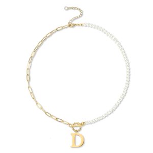Collar de cadena de eslabones con clip de papel chapado en oro, hebilla <span class=keywords><strong>OT</strong></span>, cadena de perlas delicadas, collares con colgante de letra inicial para mujer - Product Image 4
