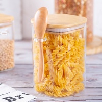 Botol Kaca Kotak, Stoples Penyimpanan Kaca, Tutup Bambu, Wadah Besar Tertutup Rapat, untuk Biji Kopi, Biji-bijian, Teh, Susu Bubuk, Rempah-rempah, Perlengkapan Rumah Tangga