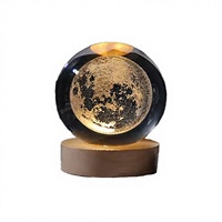 Veilleuse d'hôtel minimaliste en cristal laser, boule Voie Lactée avec base en bois LED blanc chaud, à brancher, pour décoration de chambre