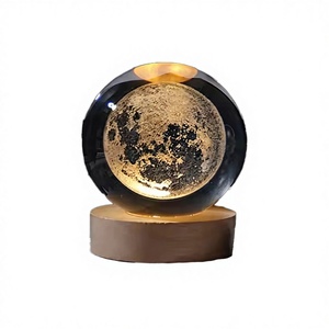 Light up Crystal Laser Milky Way <b>Ball</b> with Wood <b>LED</b> Light Base Plug-In Bedroom Decor - Product Image 2
