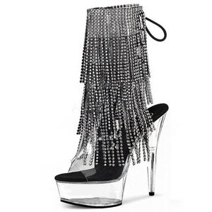 รองเท้าบูทสั้นแบบสวมใส่ในไนต์คลับสุดเซ็กซี่ ขนาด 6 นิ้ว ประดับด้วยคริสตัล สำหรับนักเต้นโพลแดนซ์ แบบเปิดนิ้วเท้า สูง 15 ซม. - Product Image 2