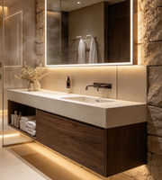 Meuble-lavabo mural moderne en mélamine MDF, structure en acier inoxydable avec miroir