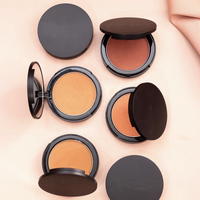Poudre bronzante pressée mate vegan personnalisée, résistante à l'eau, avec houppette, maquillage haute couvrance, poudre pour le visage pour peaux foncées