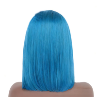 Wig Bob Lace Front 13X4 Biru Rambut Asli Manusia, Penutup Kepala Depan, Di-perm & Diwarnai, Panjang 8-14 Inch