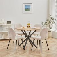 Belle table de salle à manger ronde en bois de ferme, naturelle, durable, de haute qualité, avec pieds en métal