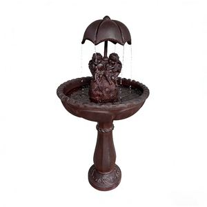 אמבט ציפורים דקורטיבי עתיק, עצמאי, עשוי שרף פיברגלס, מופעל באנרגיה סולארית, עמיד בפני מזג אוויר, בעבודת יד, בצורת מטרייה, לשימוש חיצוני - Product Image 3