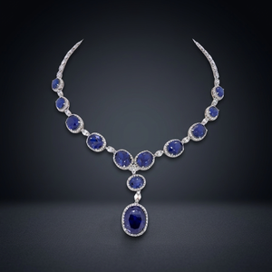 Classic Blue CZ Rhodium Plated Brass Luxury Bridal <b>Statement</b> <b>Necklace</b> - Product Image 2