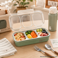 304 RVS Bento Lunchbox met 3 compartimenten, lekvrij, voor maaltijdvoorbereiding, draagbare lunchbox voor kantoor en school